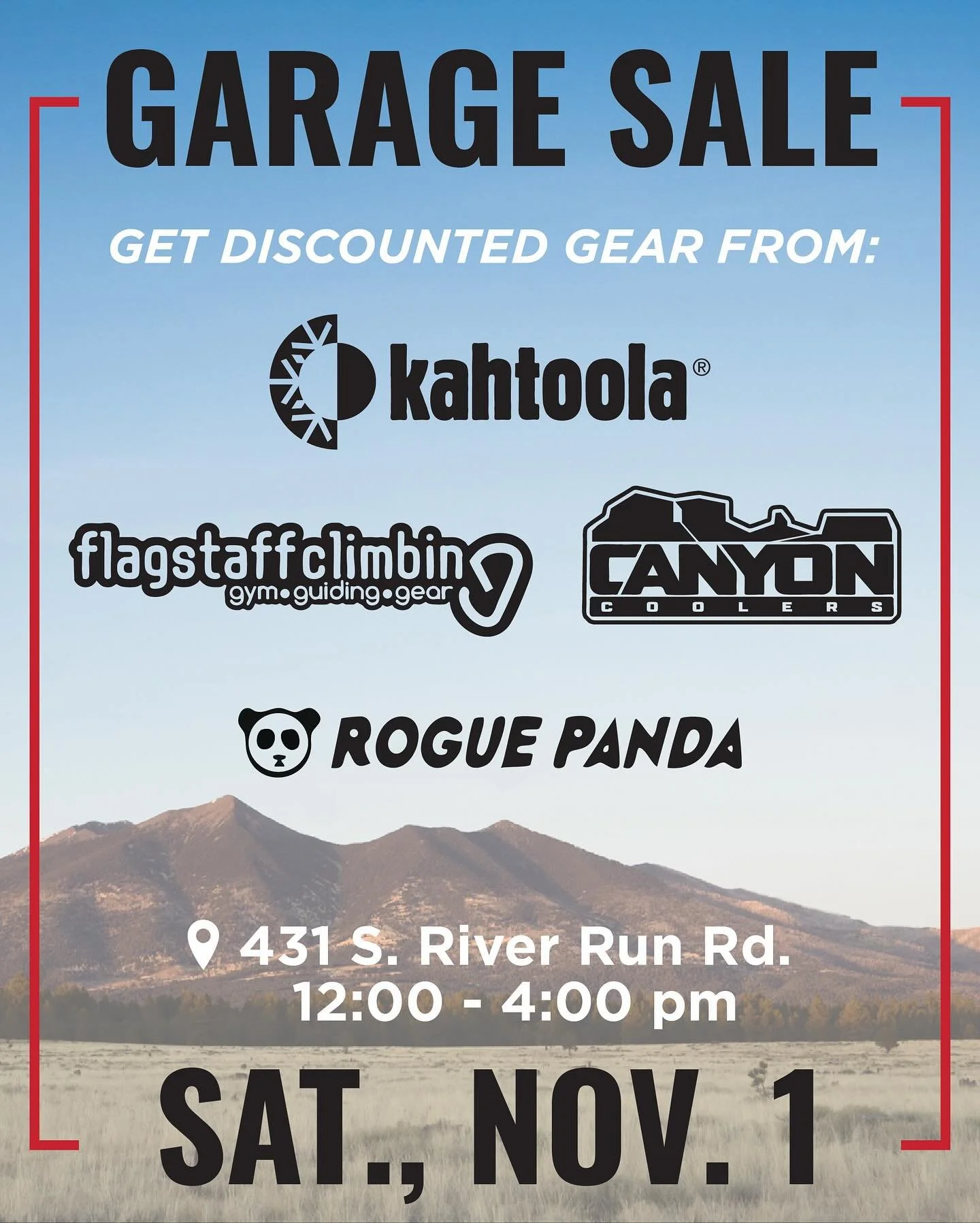 Hey gear junkies! Kahtoola is partnering with local flagstaff business to host a Garage Sale for prdoucts that are past-season, gently used, and factory seconds. Get discounted gear from Kahtoola, Rogue Panda, Canyon Coolers, &amp; Flagstaff Climbing