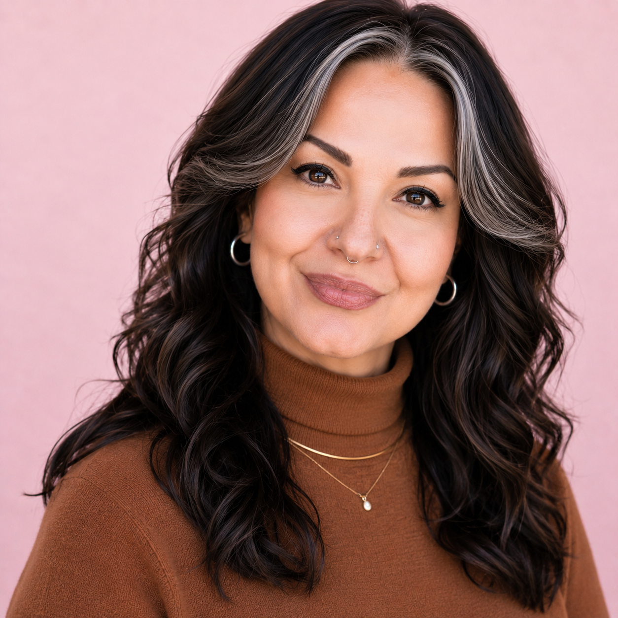 headshot with pink background