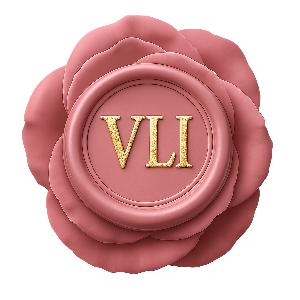 elegant rose wax seal with initials VLI