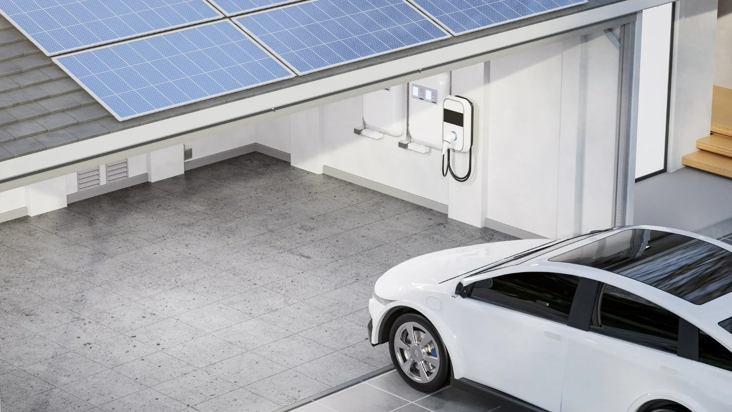 Home solar panel system with rooftop solar panels, EV charger, and battery storage installed by Illinois Solar.