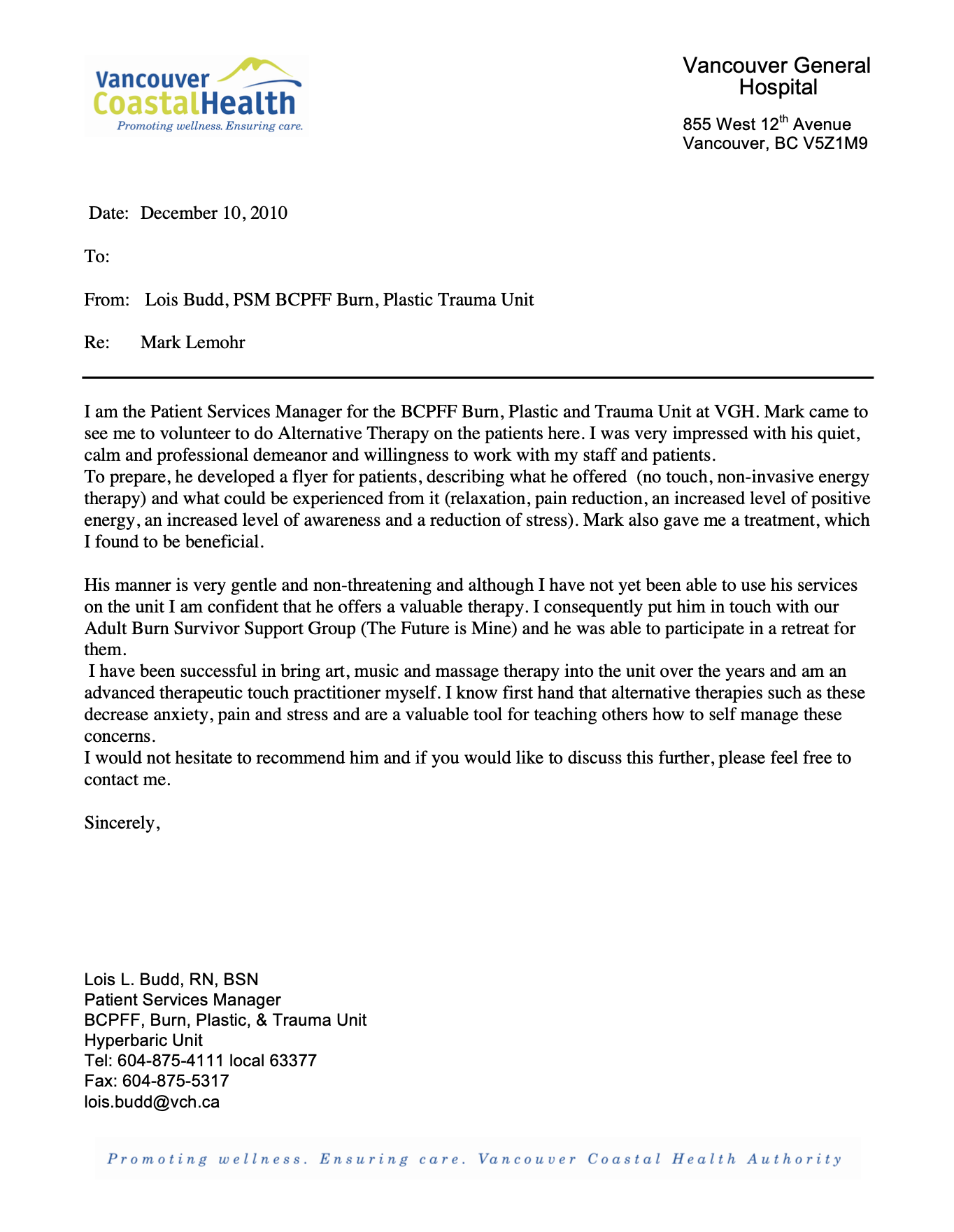 referral - VANCOUVER GENERAL HOSPITAL