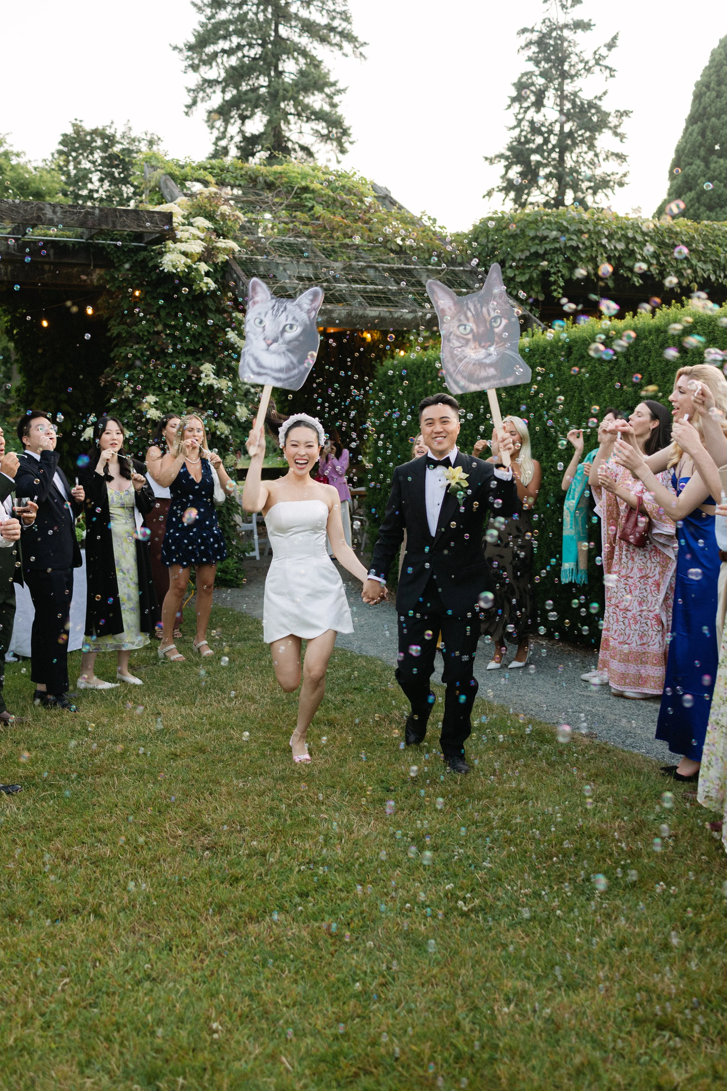 bride and groom celebrating during their wedding reception entrance