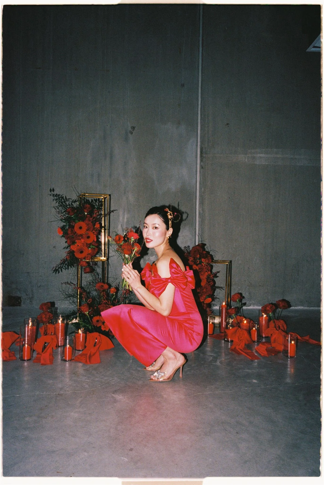 bride wearing all red