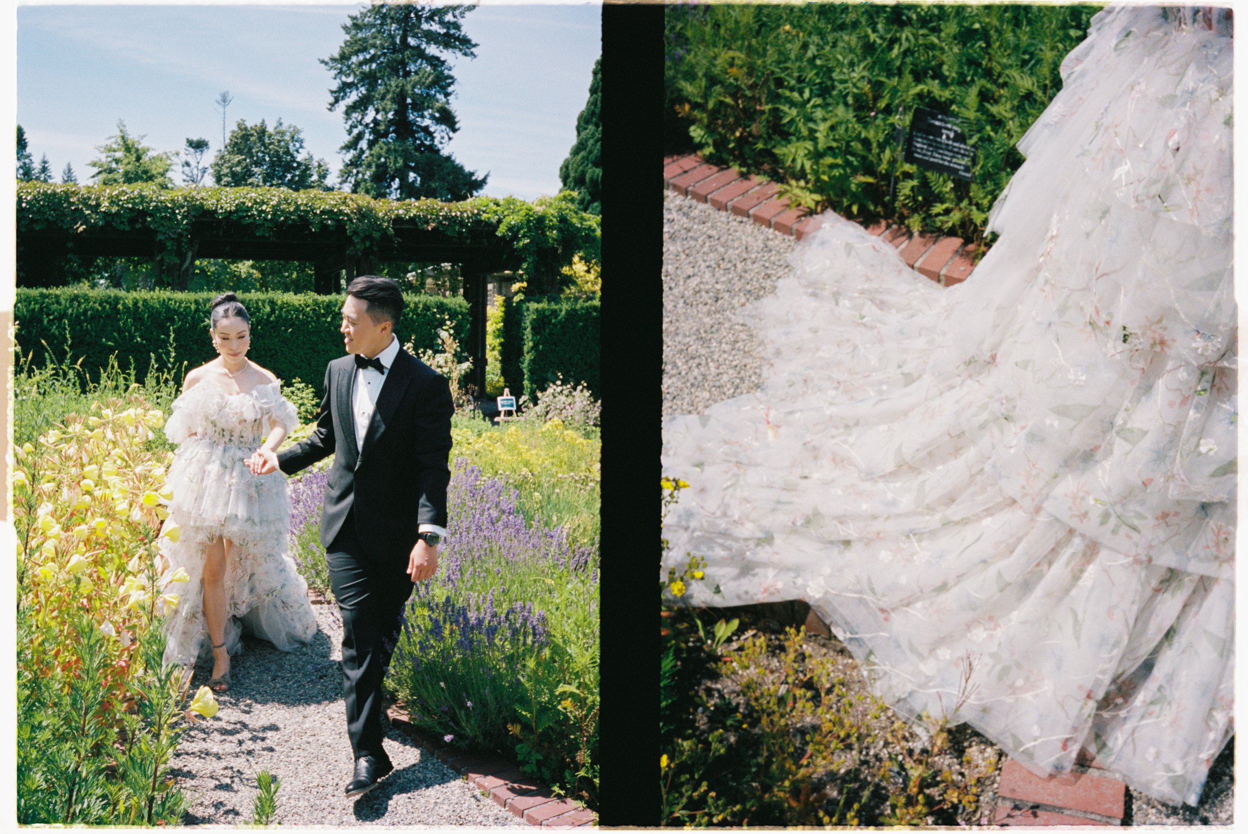lush fraser valley greenery surrounding bride and groom