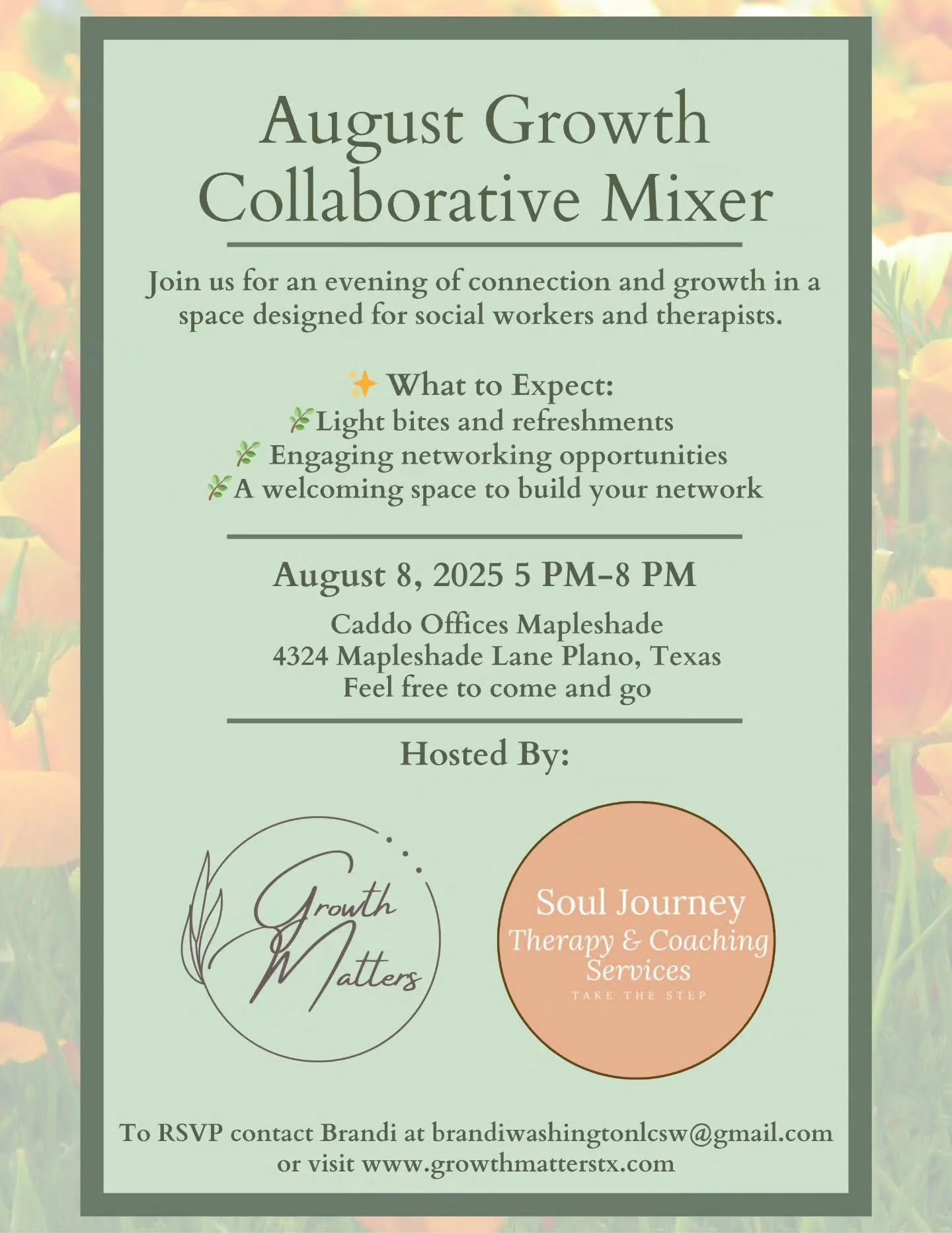 Mark your calendars! Our next Growth Collaborative Mixer is happening Friday, August 8, 2025, from 5-8 PM at Caddo Mapleshade in Plano!

Connect with fellow professionals, spark new ideas, and grow your network in a fun, welcoming space. Can't wait t