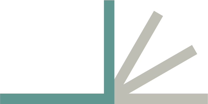 Close-up of a graphic design with black background and gray and teal abstract shapes resembling waves or rays.