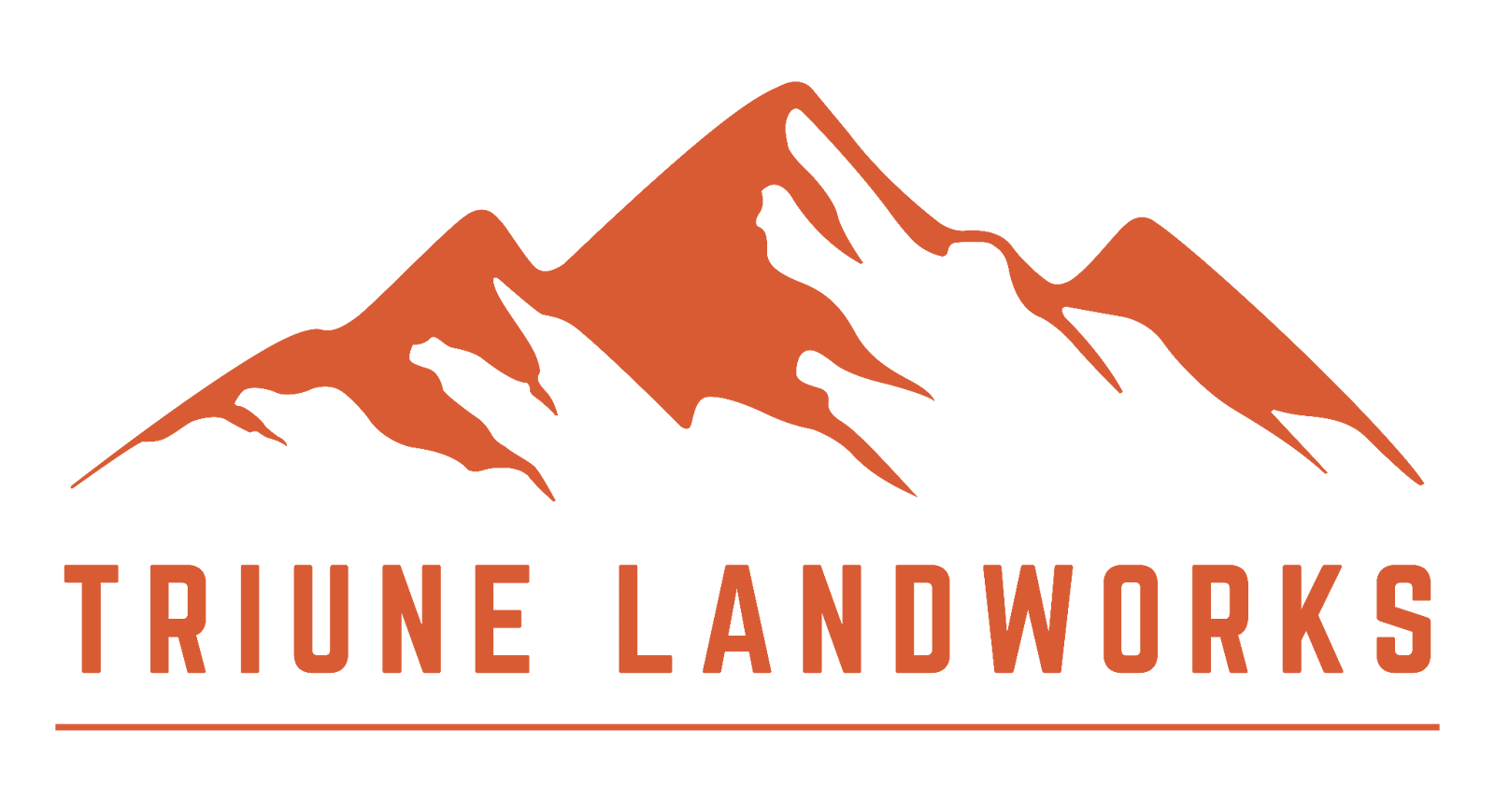 Logo for Triune Landworks featuring stylized mountains and the company name beneath.