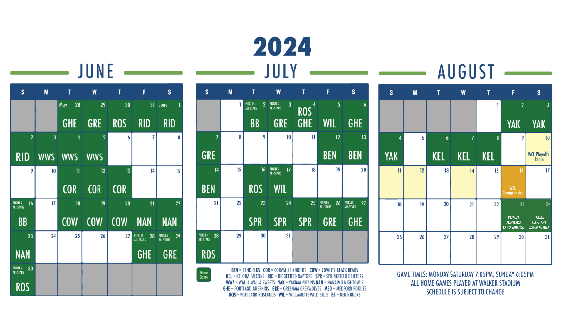 2024 Season Schedule — PORTLAND PICKLES BASEBALL