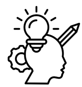 Illustration of a head with a light bulb inside, representing ideas or innovation.