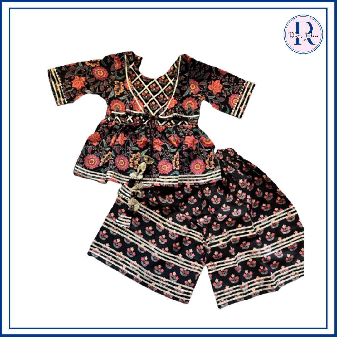 Long sleeves floral palazzo (Black)