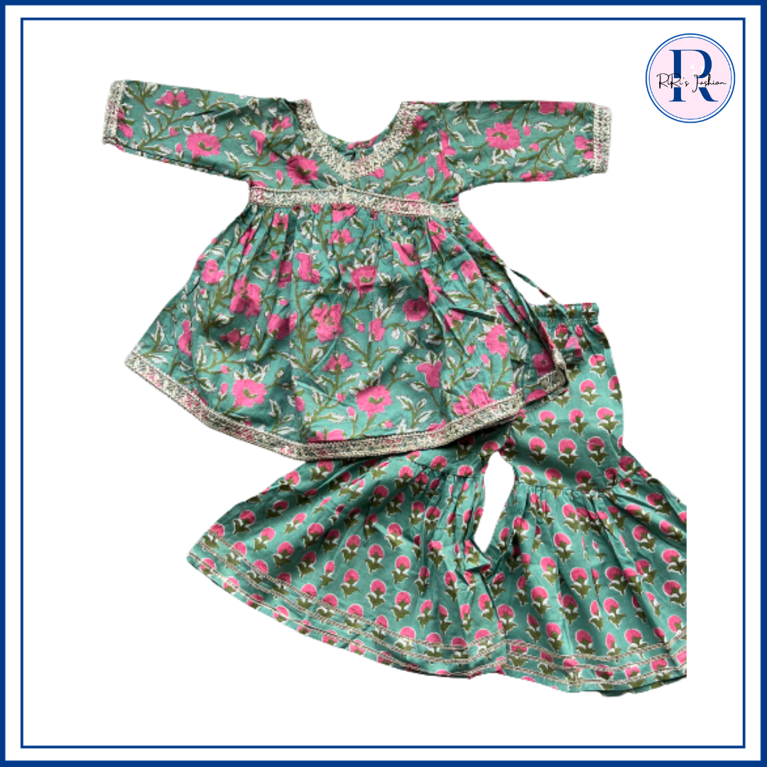 Green floral sharara