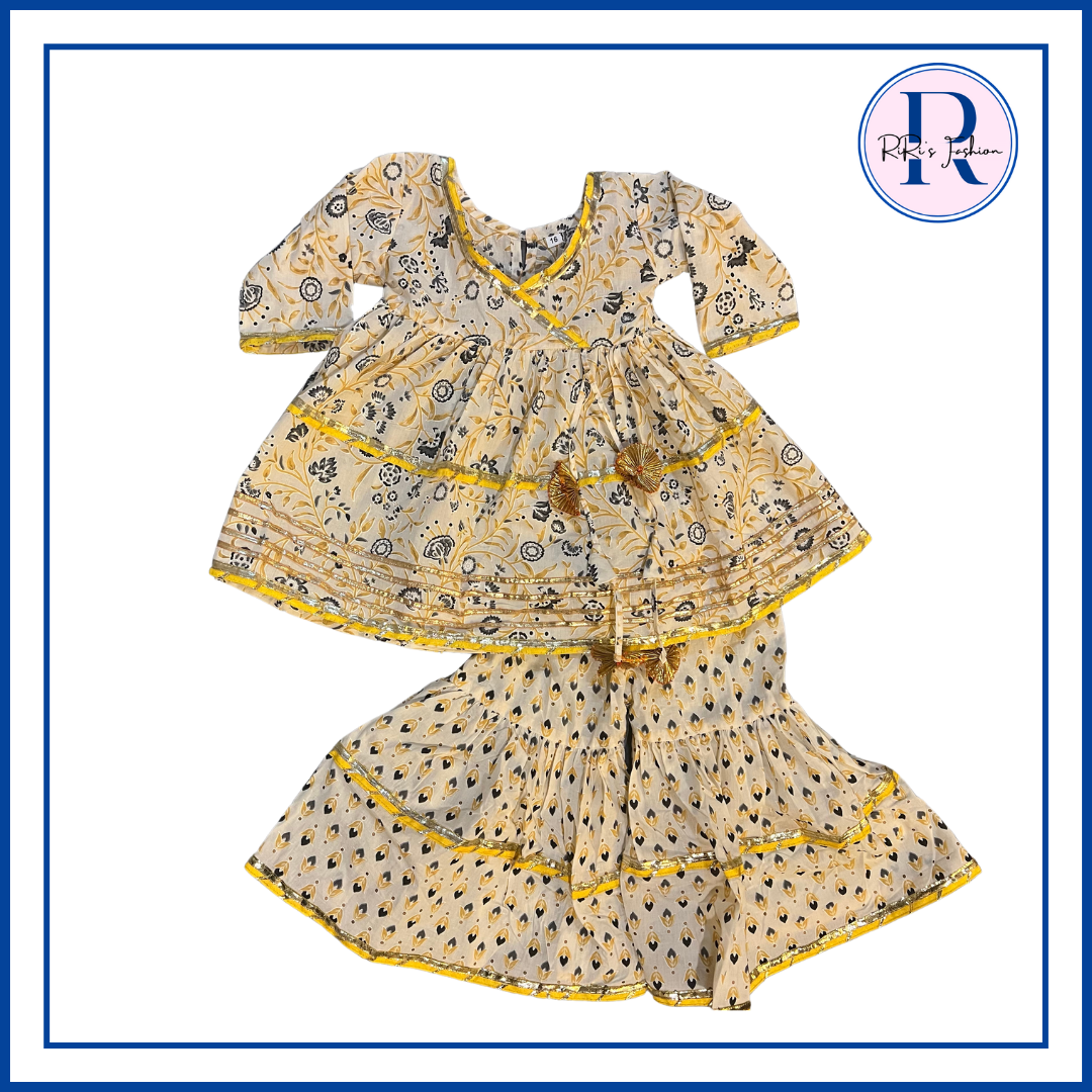 Yellow Floral Gharara with Kurti