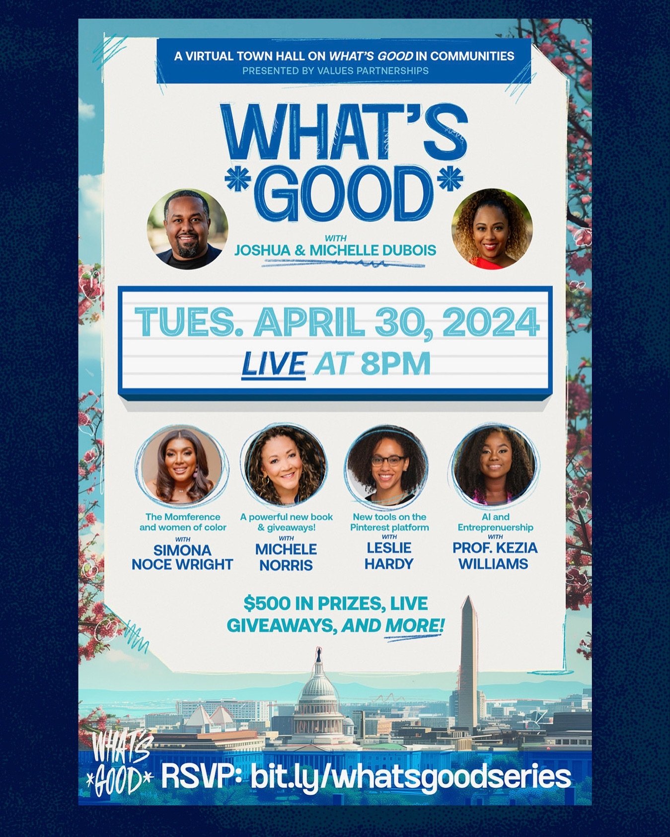 What&rsquo;s Good?  An evening of amazing giveaways, poweful speakers and memorable moments 

Make sure you join us TONIGHT, Tuesday, April 30th at 8pm ET!.

Excited to join this month&rsquo;s virtual Town Hall to discuss my New York Times bestsellin