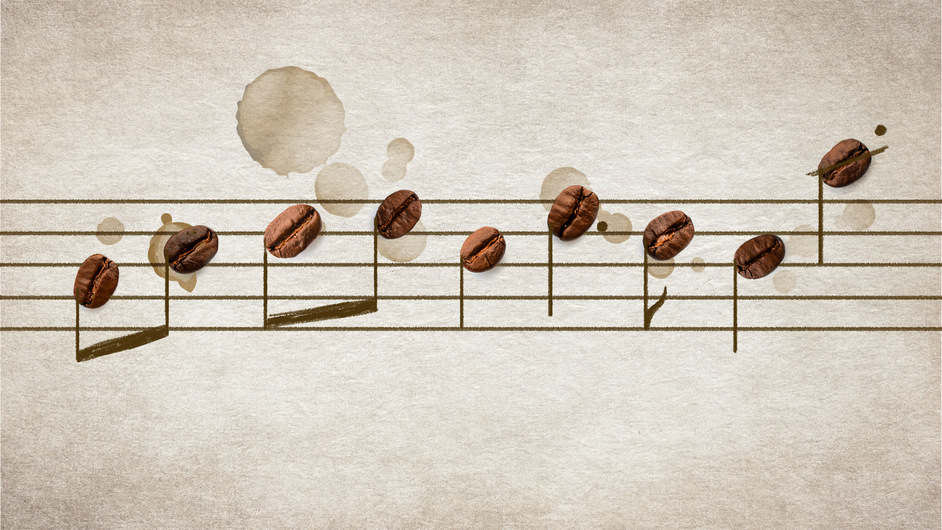 Shot 5: Each coffee bean sprouts a small tail, transforming into musical notes! Together, they compose a traditional Yunnan China folk melody.