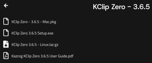 Screenshot of the Kazrog downloads page