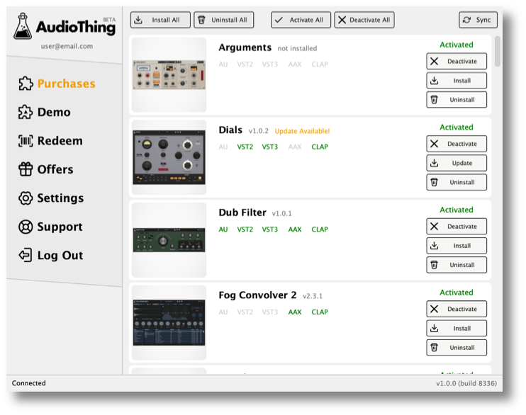 Screenshot of the AudioThing installer app