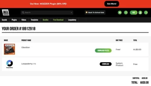 Screenshot of the WA downloads page