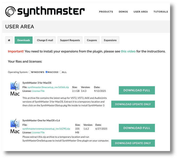 Screenshot of the KV331 downloads page