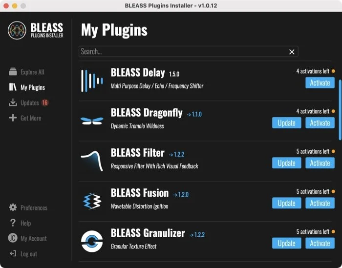 Screenshot of the Bleass installer app