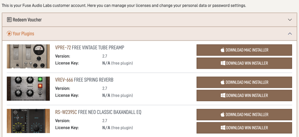 Screenshot of the Fust Audio Labs downloads page