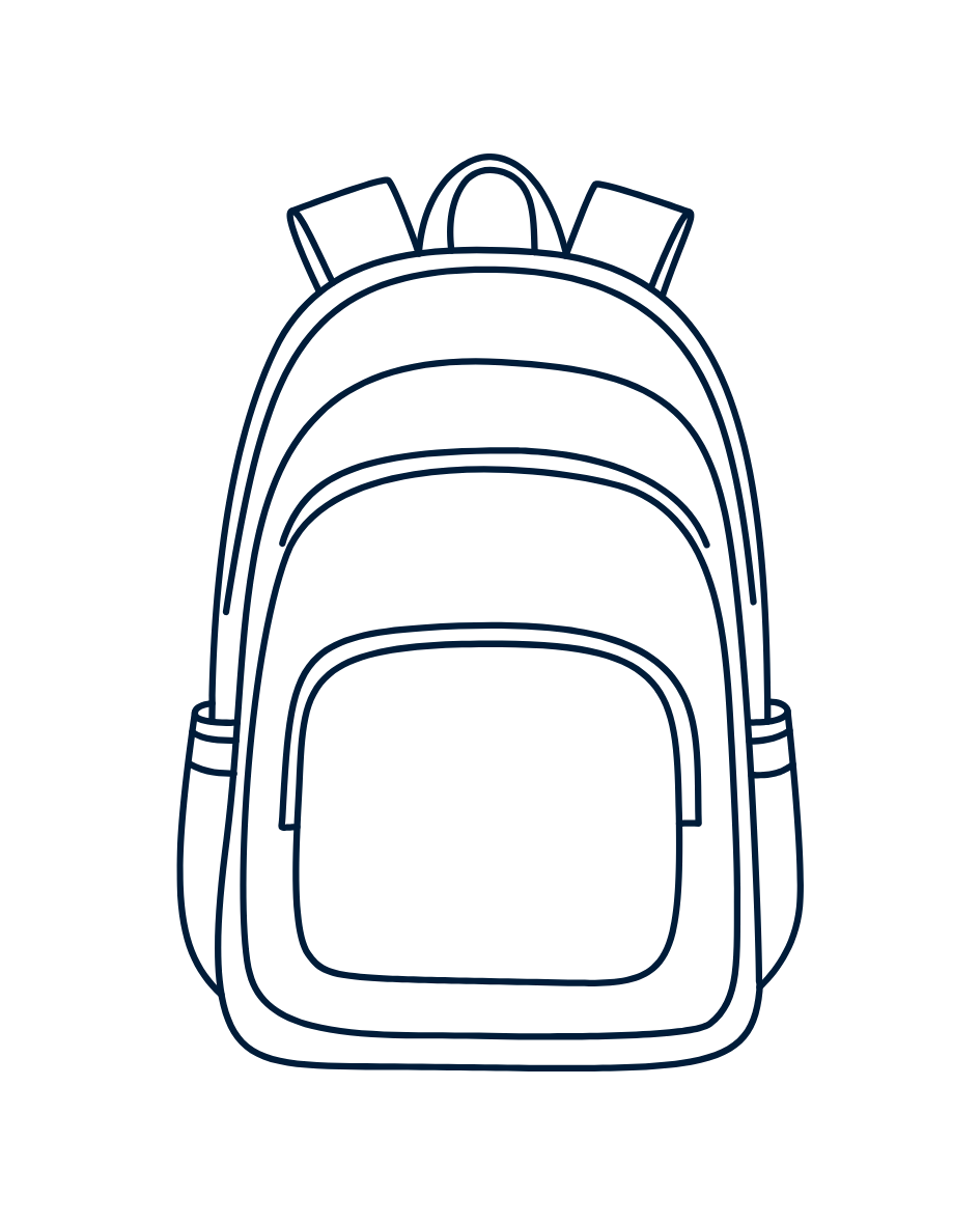 Outline of a backpack representing teen therapy session at Springtide Therapy in London, Ontario, supporting adolescents with emotional challenges, school stress, and building confidence in a safe, judgment-free space.