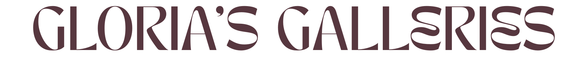 Text that says "GLORIA'S GALLERIES" in large, dark purple letters on a transparent background.