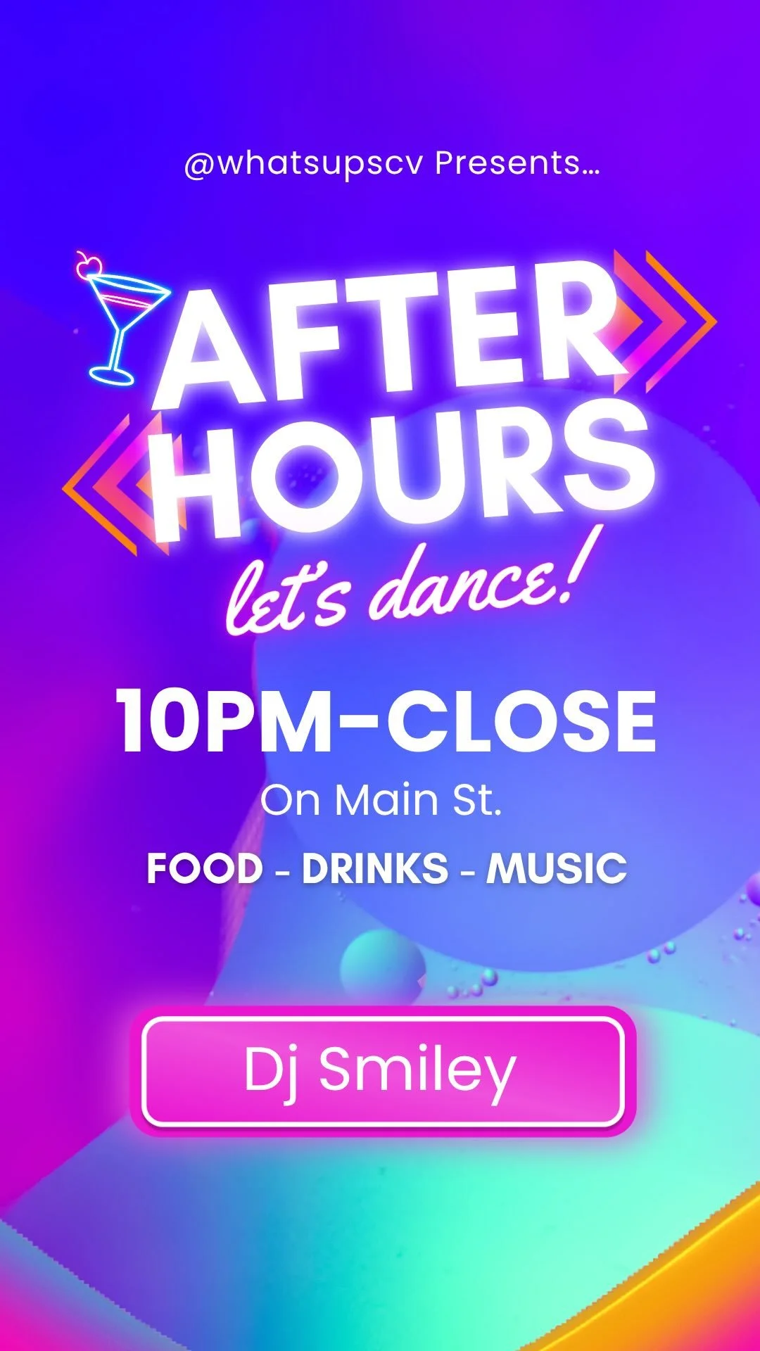 What up y’all, it’s your boy DJ SMILEY!!! 🤩
If you’re looking for a spot to top off your Saturday night, Afters on Main Street is the move!! 😮‍💨🔥
We’re talkin’ Top 40, Latino, Hip-Hop, Funk, EDM, Disco, and ever