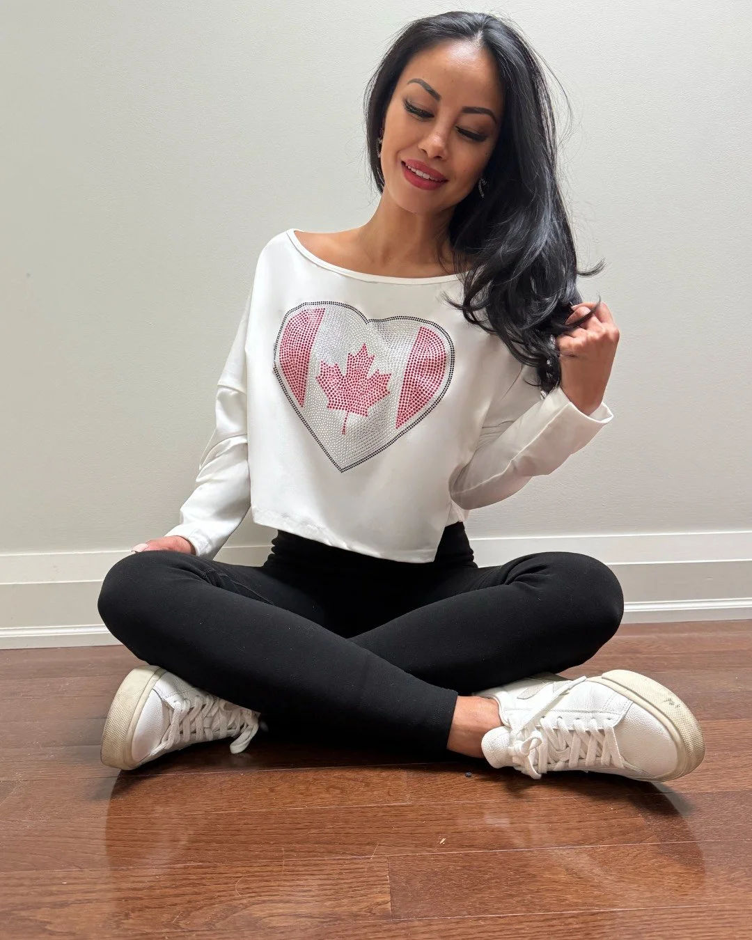 Off The Shoulder White Top With Sparkling Canadian Heart
