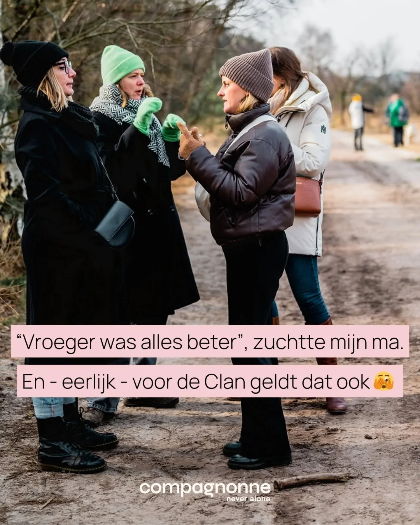 Met de billen bloot 🍑

Soms WAS het vroeger ook &eacute;cht beter.
En heeft mijn ma gelijk.

In ons geval: november 2022. De maand waarin de allereerste Compagnonne Clan geboren werd: ik ontwierp toen een netwerkprogramma &eacute;n een straf groeitr