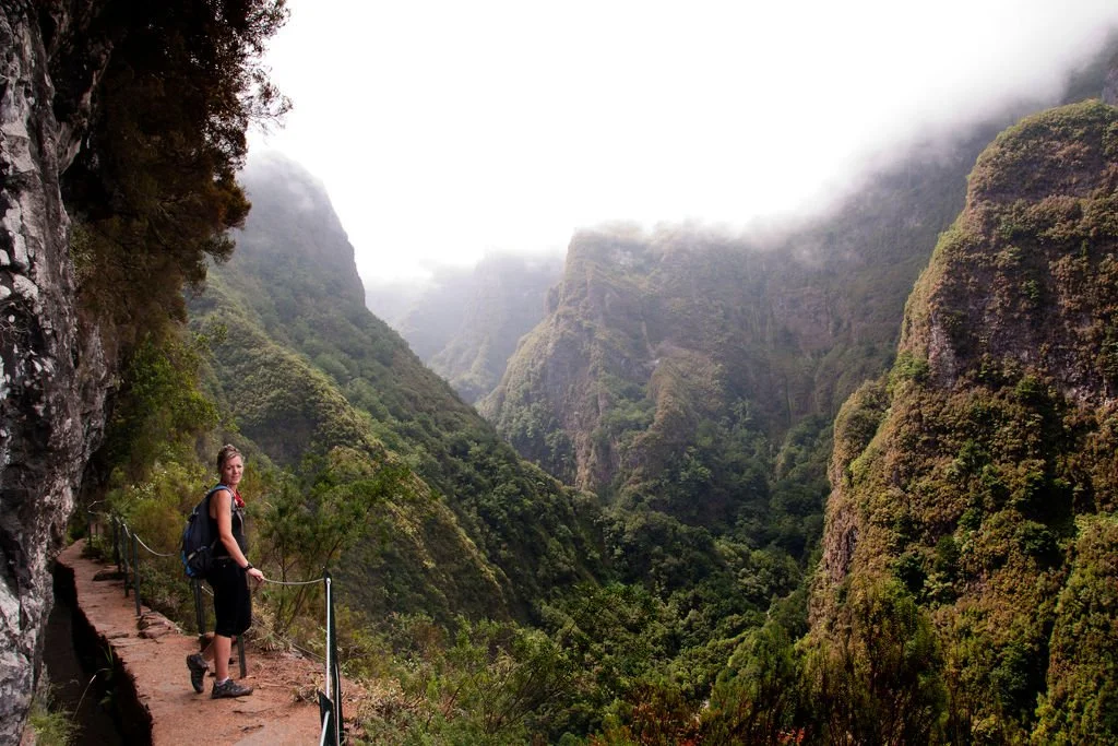 A levada path winding through dense laurel forest on the PR9