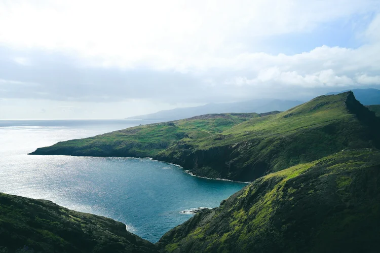 Madeira seen from the air with the south coast below the mountains