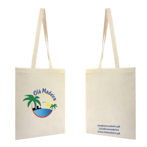 The Ol&aacute; Madeira canvas tote bag, shown front and back