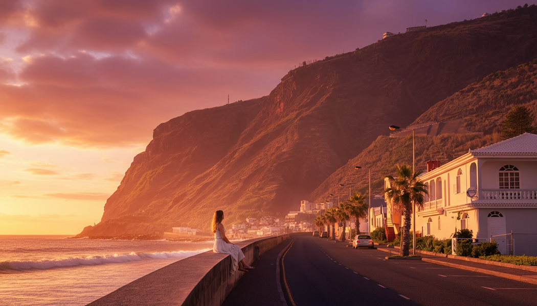 Sunset over the Atlantic at Paúl do Mar on Madeira's west coast