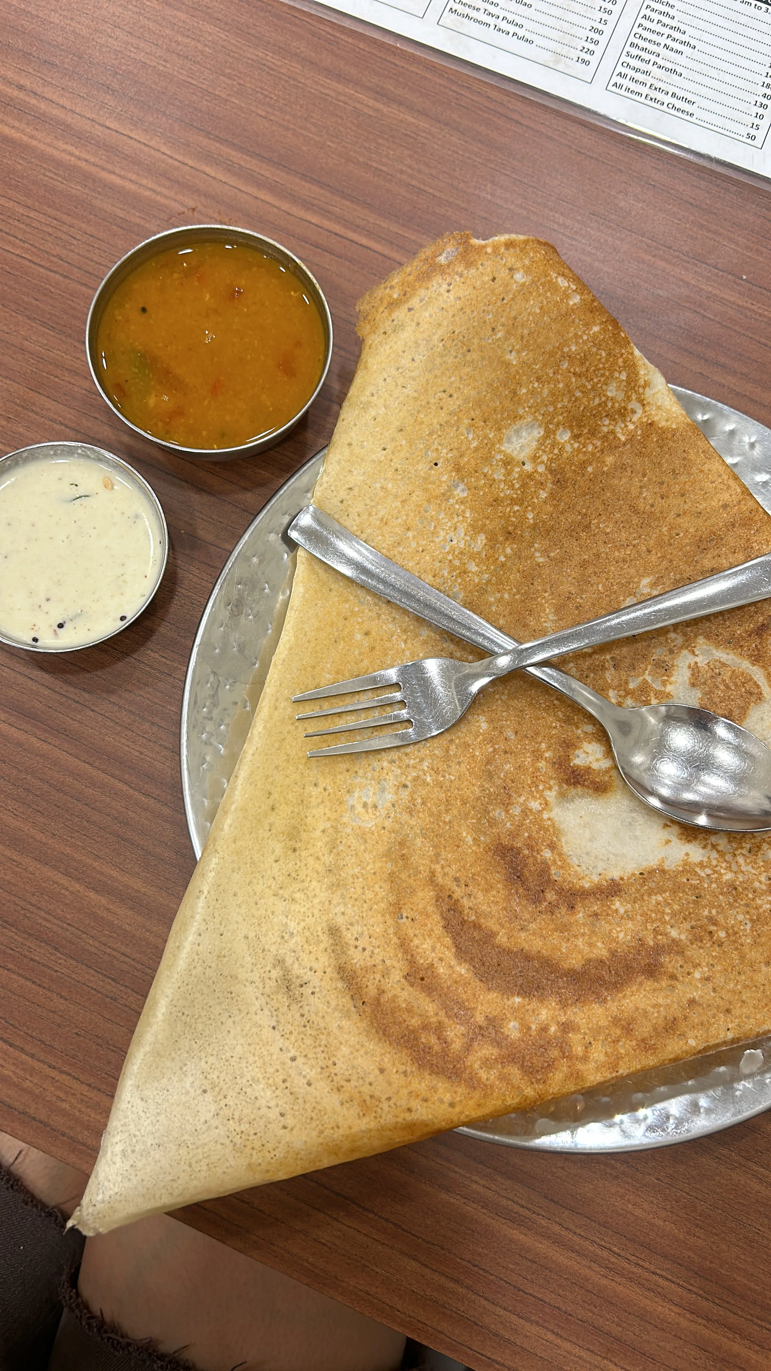 Plain Dosa with coconut chutney and sambar