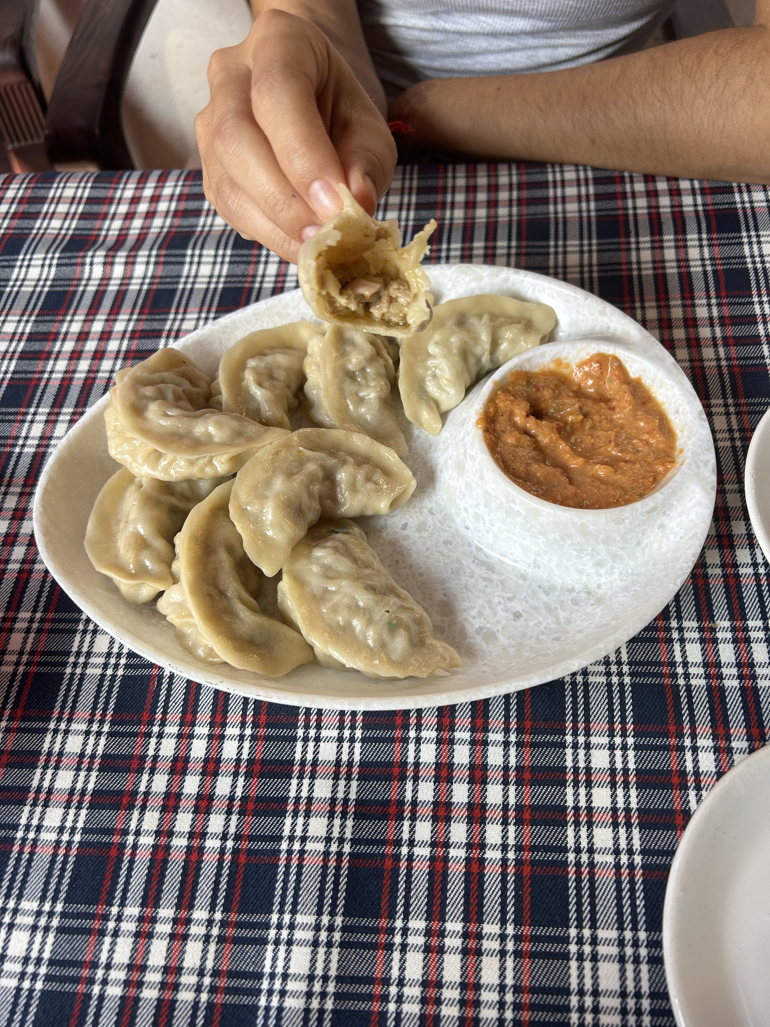 Momos with hot sauce