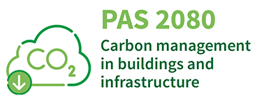 PAS 2080 logo promoting carbon management in buildings and infrastructure