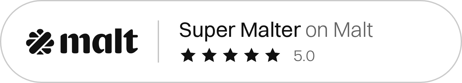 Logo de Malt et texte promotionnel pour une bière nommée Super Malter on Malt.