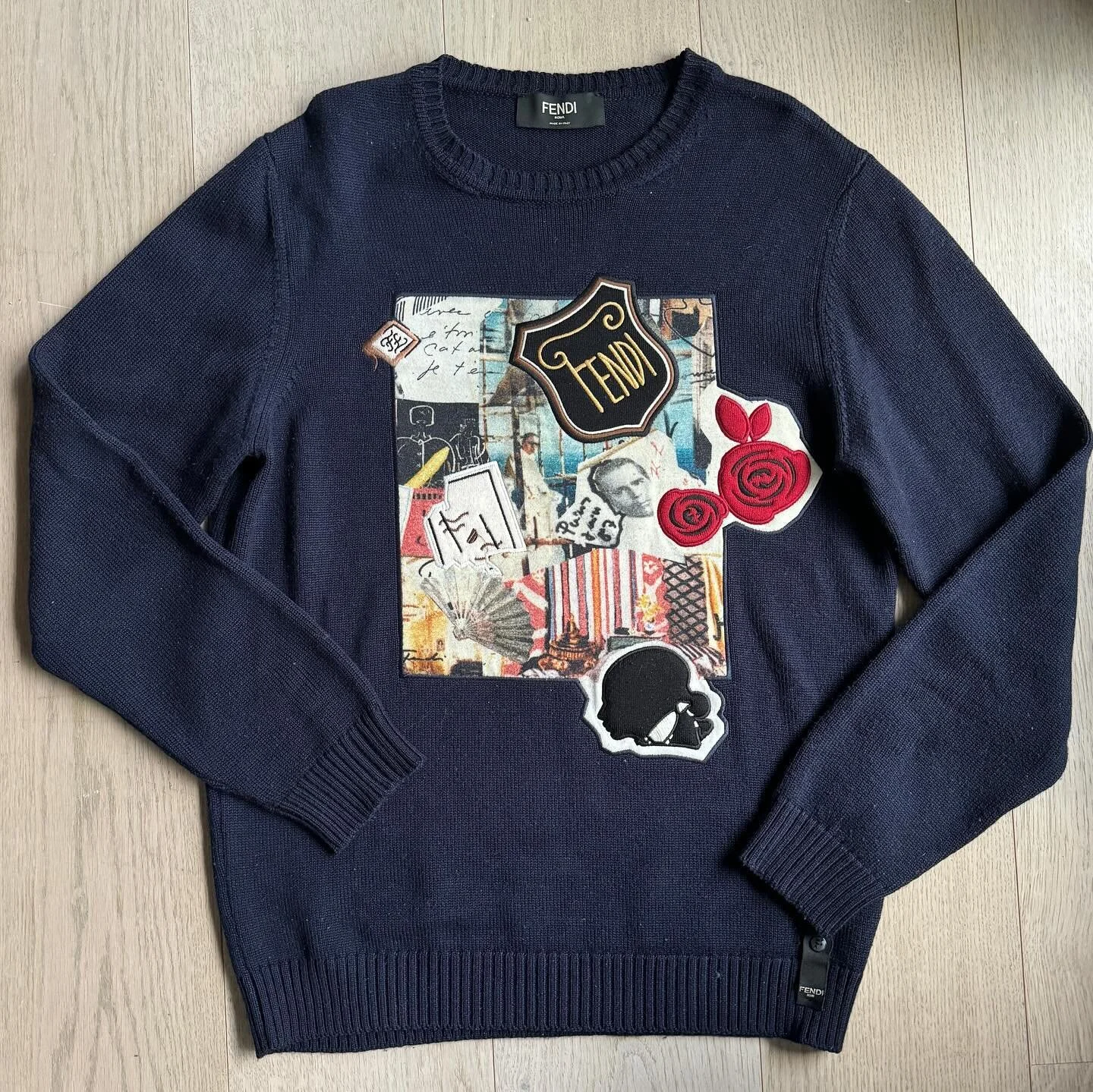 So excited to have this very rare Fendi Karl Lagerfeld tribute sweater from 2019 in the shop. Fendi&rsquo;s 2019 collection was a final hurrah for Mr Karl Lagerfeld who worked with the brand for more than 50 years, formatively shaping its approach an