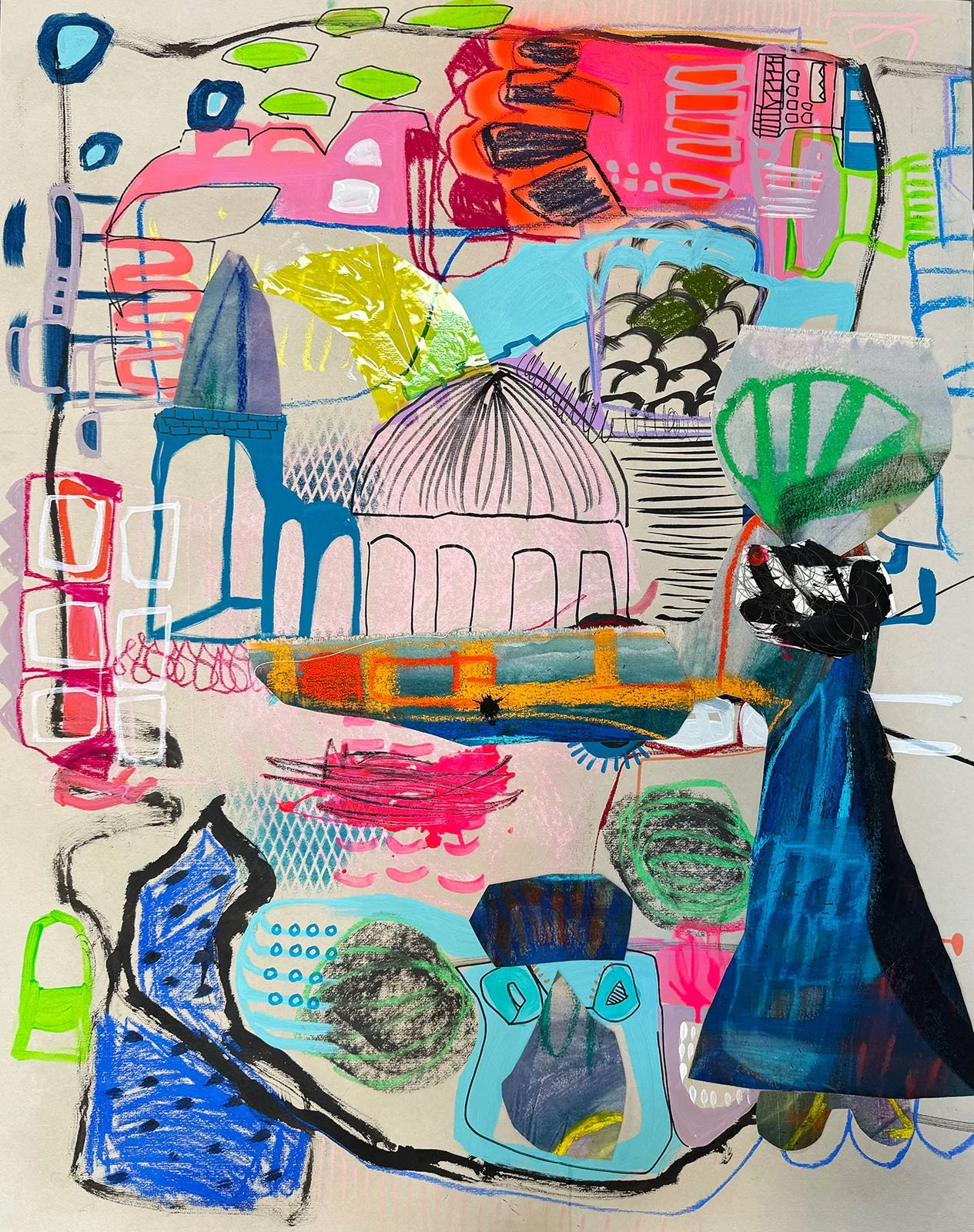 Crossing Paths #2 (2026) - 34 x 41 inches - Mixed Media on Paper