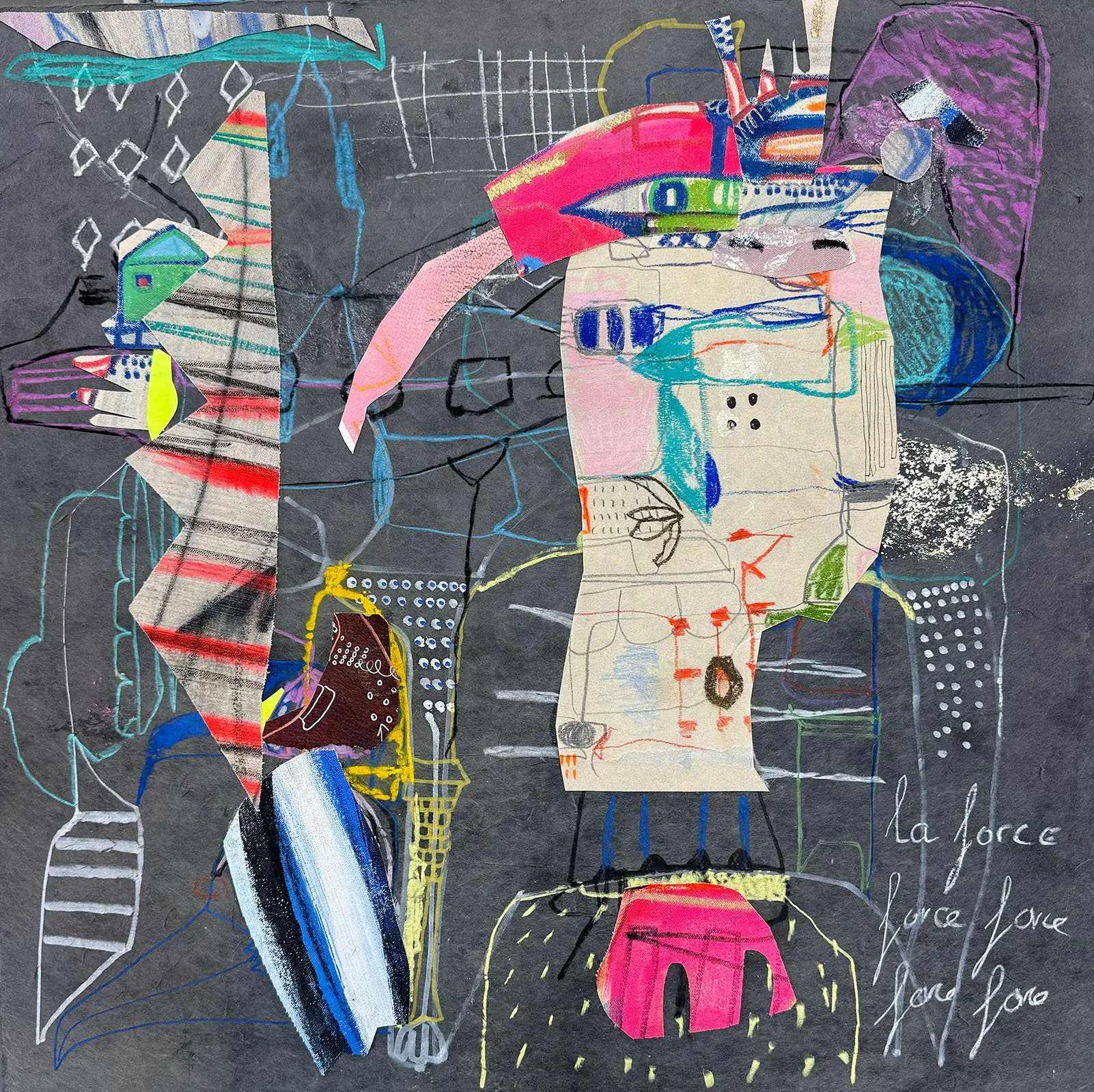 Portrait (2026) - 24 x 24 inches - Mixed Media on Wood and Paper