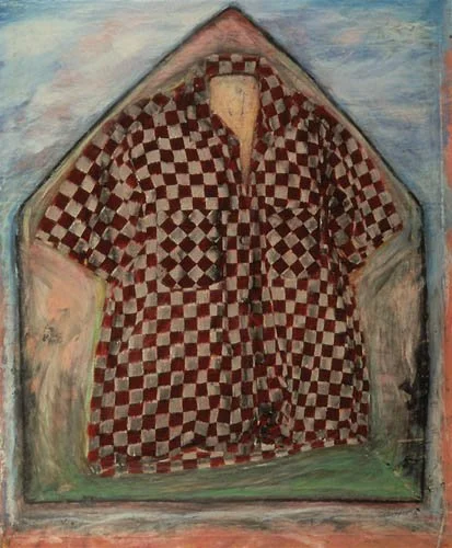 "Father's Shirt," 1989, oil stick, graphite and colored pencil on gelatin silver print, 20x24 in.
