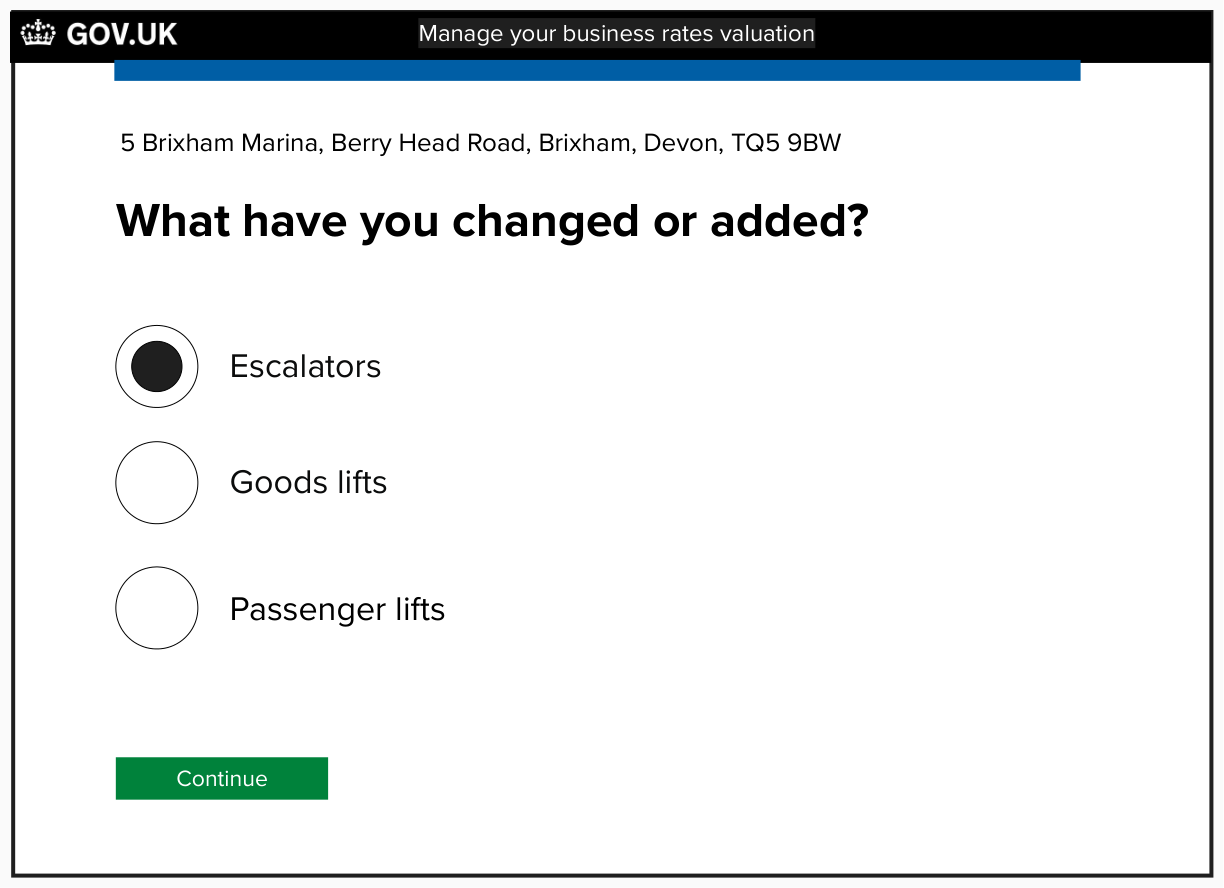 Screen that asks the user which internal feature they changed or added - this is triage step 2