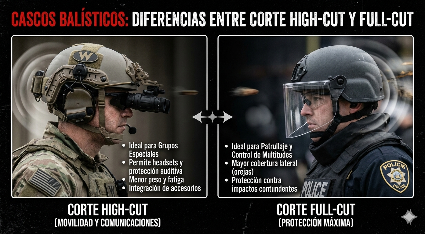 Cascos Balísticos: Diferencias entre corte High-Cut y Full-Cut