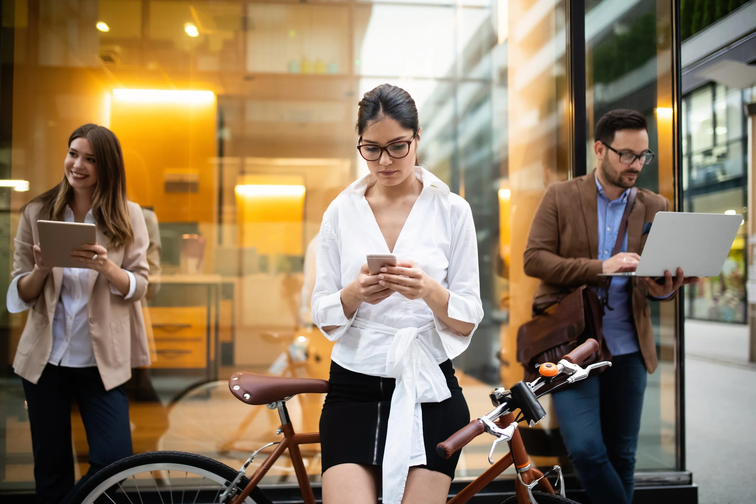 Business team using connected devices