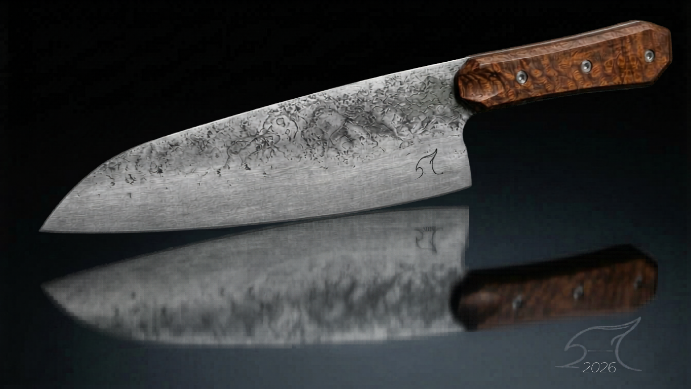 8" Santoku Chef Knife with Coffin Grip Leopard Wood Handle