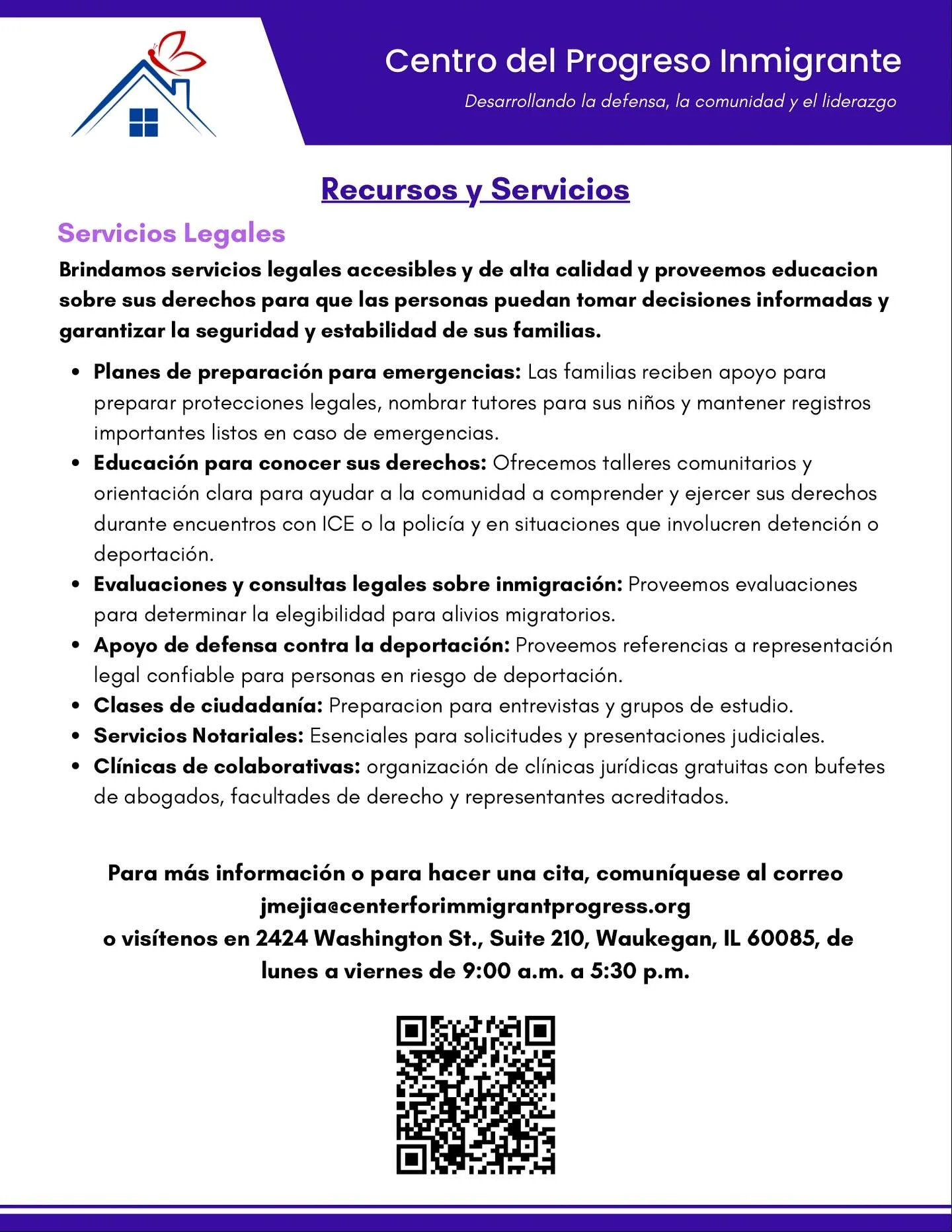 CIP está listo para apoyar a nuestra comunidad con recursos durante estos tiempos de incertidumbre.
Para cualquier consulta relacionada con servicios legales comuníquese con Jael al correo: jmejia@centerforimmigrantprogress.org
_____
C
