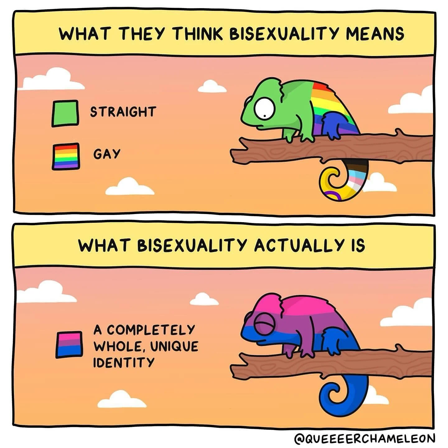 It’s that time of year again when we acknowledge that our Bi+ sibs exist. 👀 
They crawl out of their dens to howl at the moon or bask in the sun (because they’re bi- they have this option). We’re not sure what happens after that &