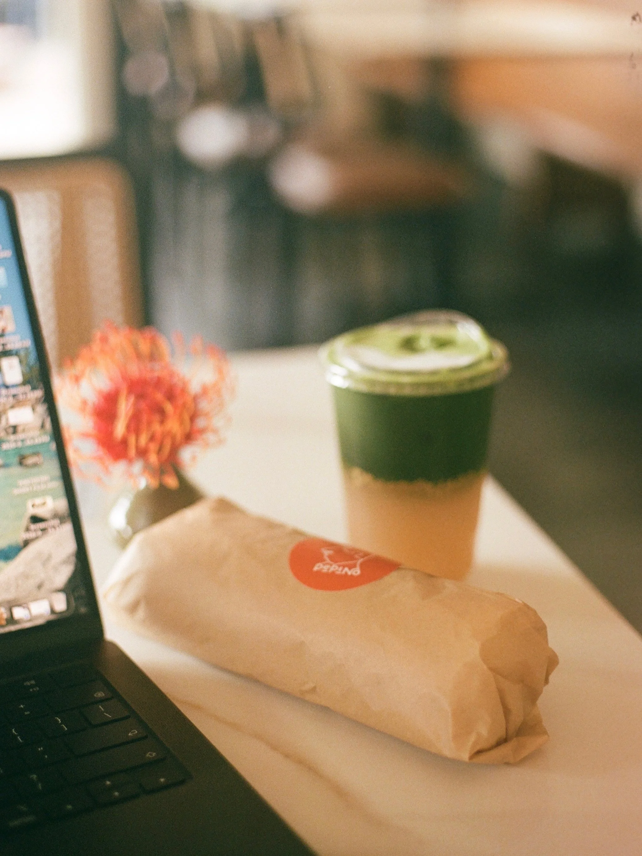 @thebeachedcreative took some impromptu film shots of our space, and we love them 🥰 #lajolla #sandiegobreakfast #breakfastburrito #matchapopup