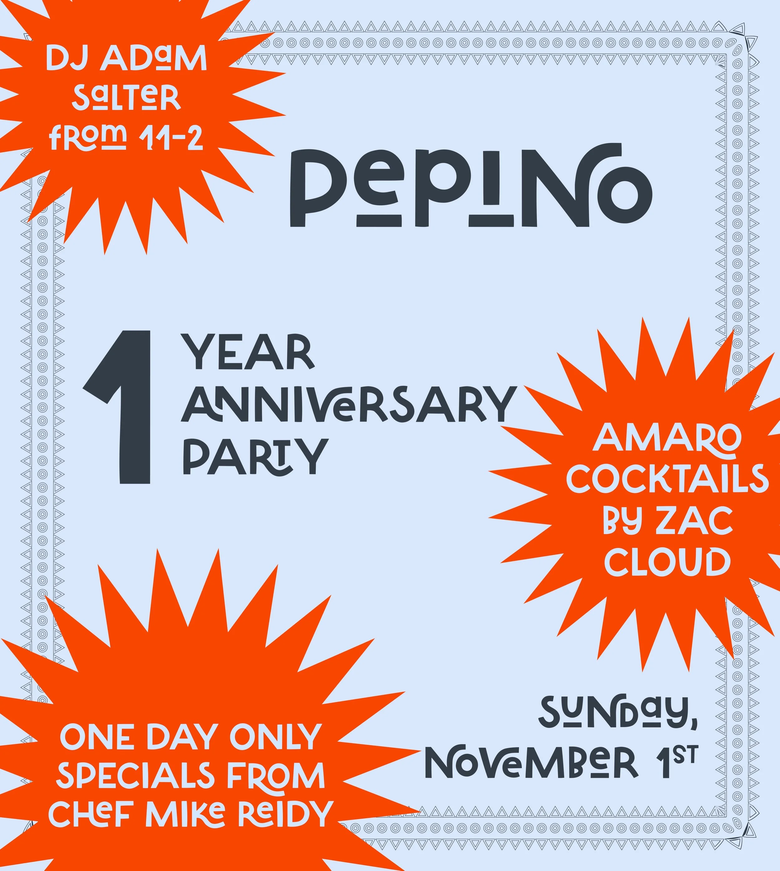 We can&rsquo;t believe we&rsquo;re saying this, but&hellip; Pepino turns ONE 🎉

You&rsquo;re invited to our birthday party on Sunday, November 1st, a full day of celebrating with the neighbors who got us here.

🎧 DJ Adam Salter on the decks, 11AM&n