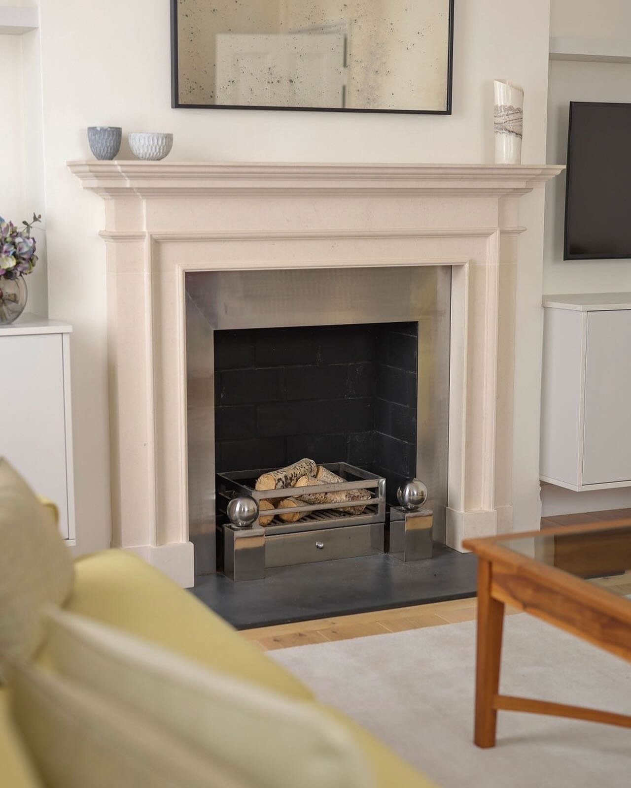 Perfect pairing of mirror and fireplace.  Simple, elegant and timeless. 
I think this hit the brief. 

#sourcing #interiorsourcing #vintageglassmirror #livingroom #sittingroom #periodhome #hertfordshire #lovemyjob